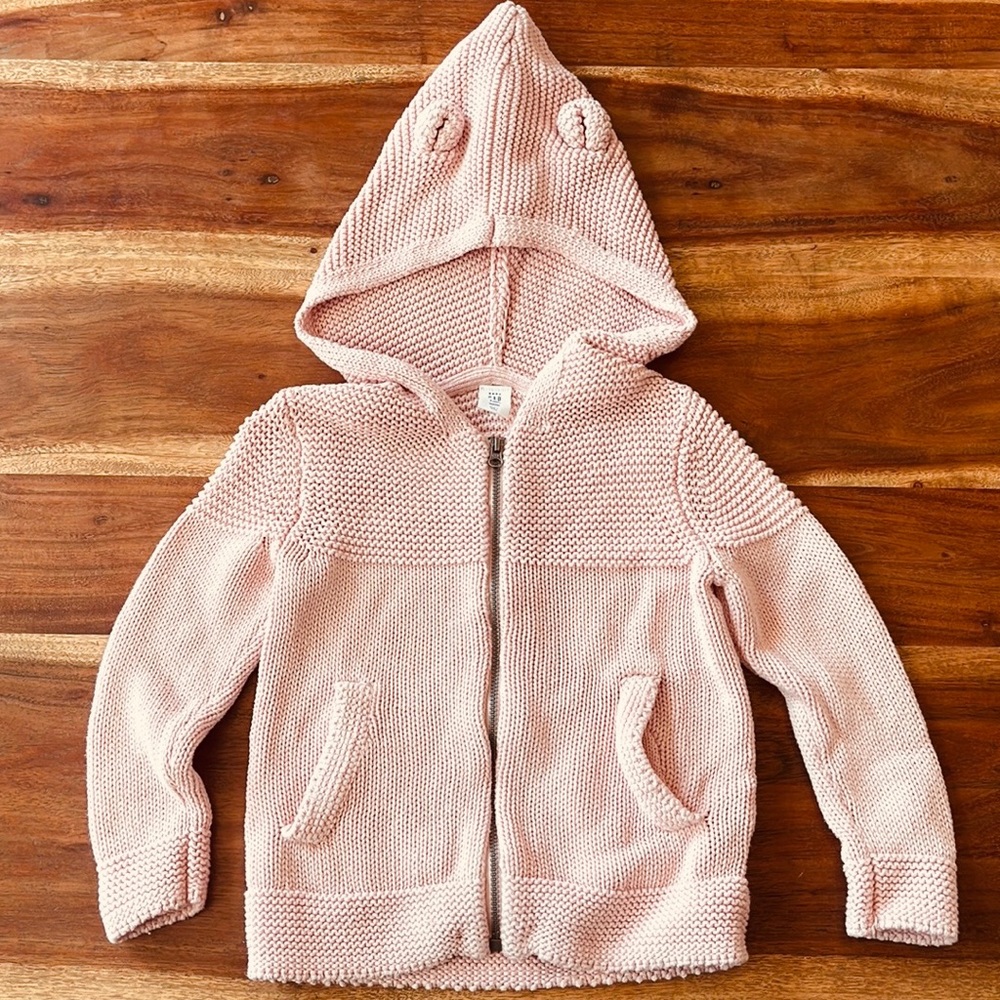 GAP Chunky Knit Sweater Hoodie w/Ears, Zip up, soft cotton cardigan, Girls Sz 4